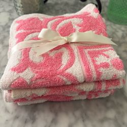 Vintage Sears Pink & White Wash Cloths Set 4