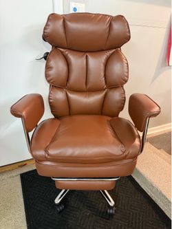 Brand New Brown Vegan Leather Big & Tall (400lbs) Tall Back Office Chair w/Slide Out Footrest