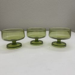 3 Vintage MCM Mid Century Green Short Glasses Barware