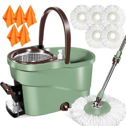MASTERTOP Spin Mop and Bucket with Wringer Set, 