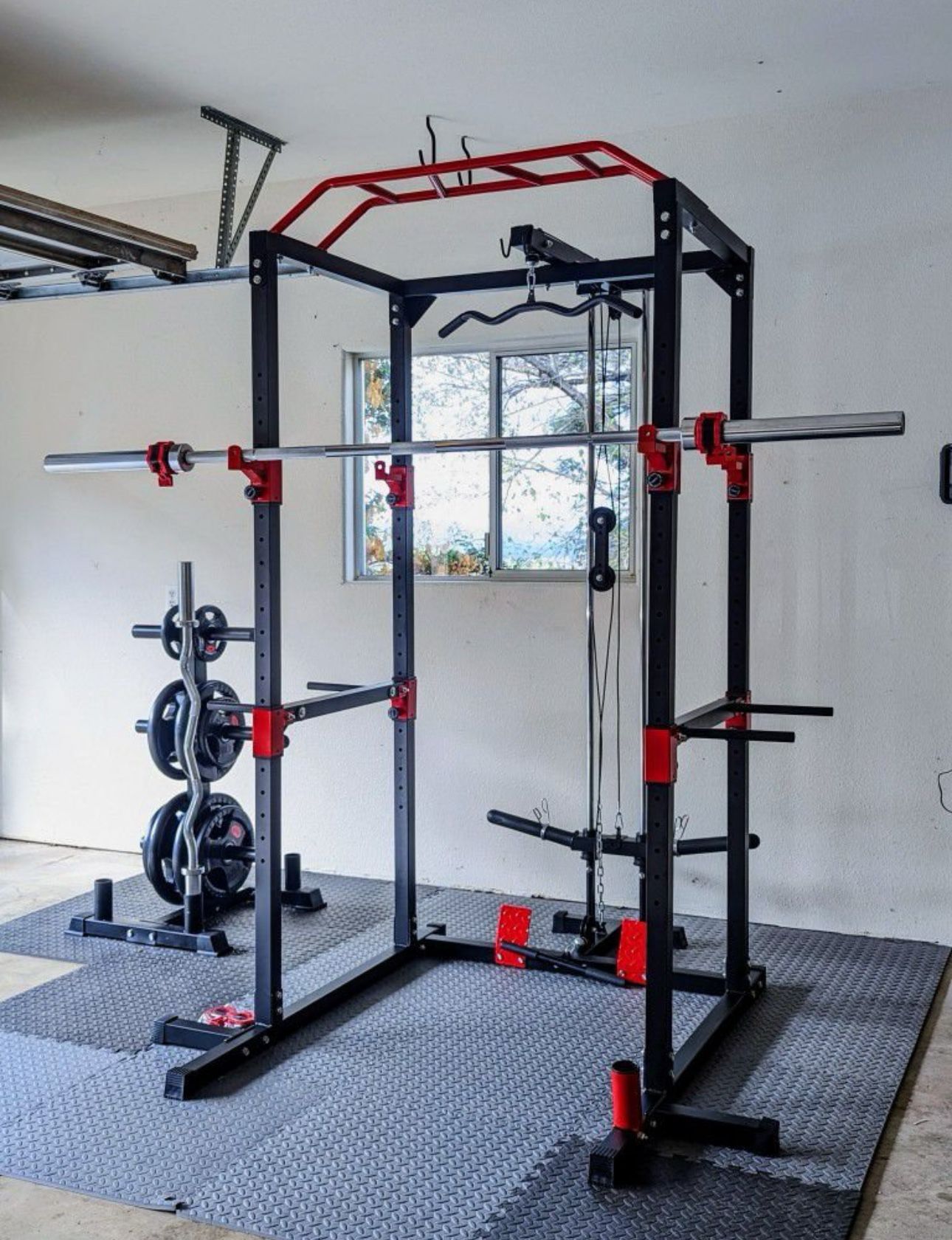 Commercial Power Cage , Squat Rack , Half Cage , Bench Pressing , Add Bench Press , Barbell , Pull Up Bar For Your Weights 