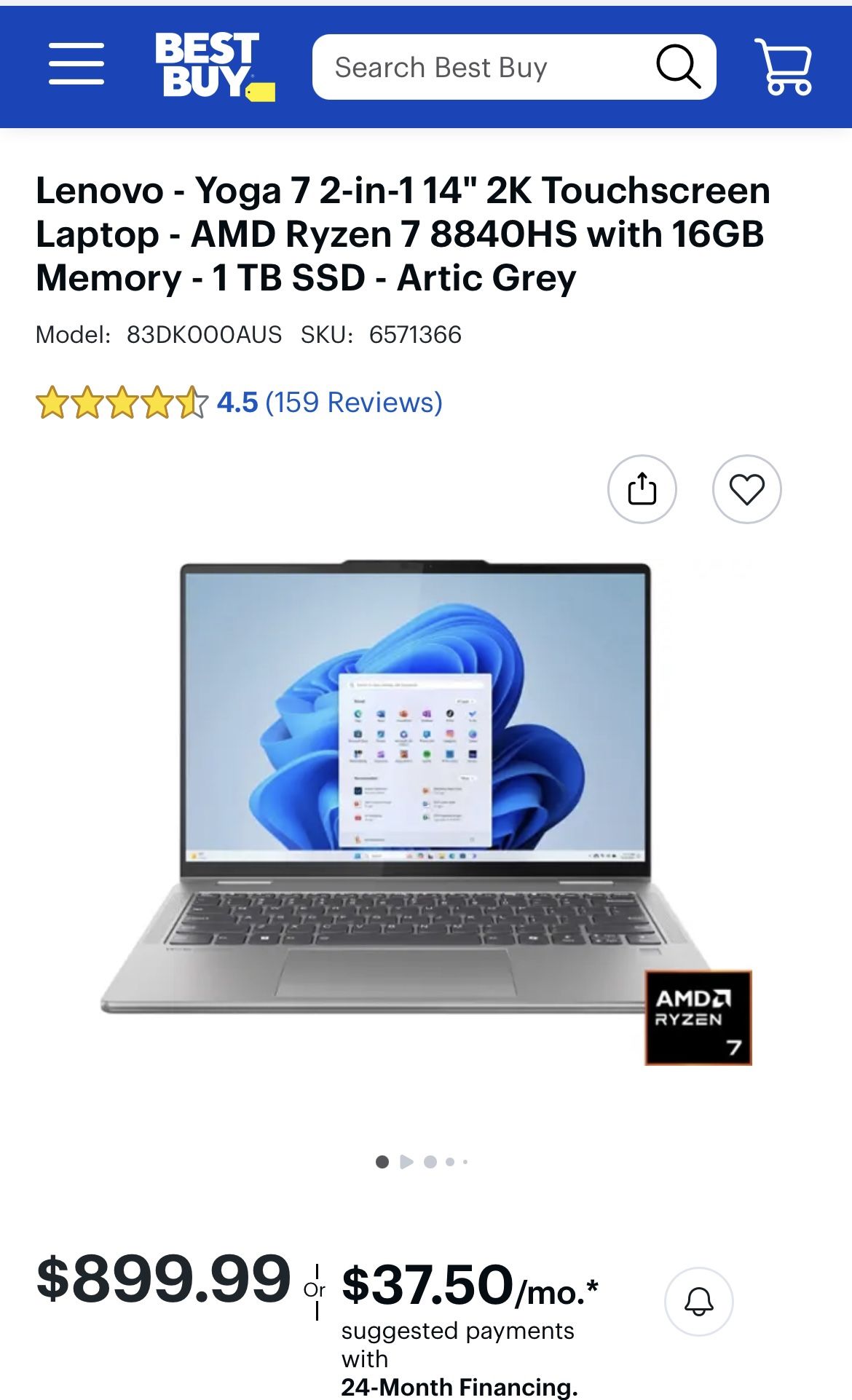 Lenovo Yoga I7 2 In 1 Laptop