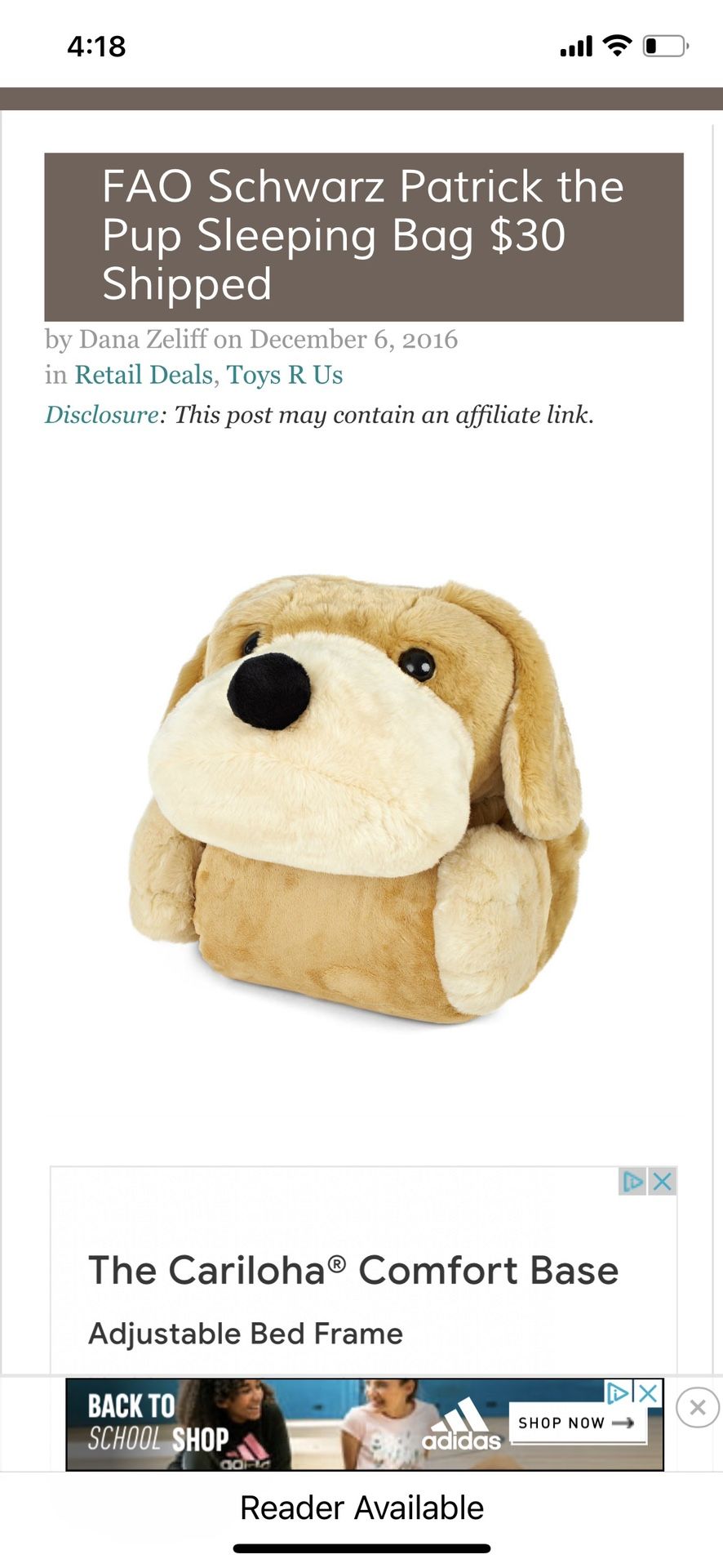 FAO Schwarz Patrick The Pup Sleeping Bag