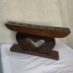 Hand Finished Kwanzaa Ghana Wood Candle Holder Heart Design 7 Taper 13” Vintage