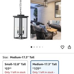 tewei 17.3'' Large Outdoor Pendant Lantern Light for Porch, 2-Light Black Metal Exterior Hanging Pendant Light Fixture Dusk to Dawn, Ceiling Hanging C