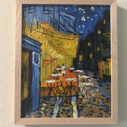 Framed Art Van Gogh Rendition “Cafe Terrace at Night” Textured Painting 9x11