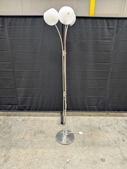 Modern Brushed Metal Multi-Head Floor Lamp with White Spherical Shades