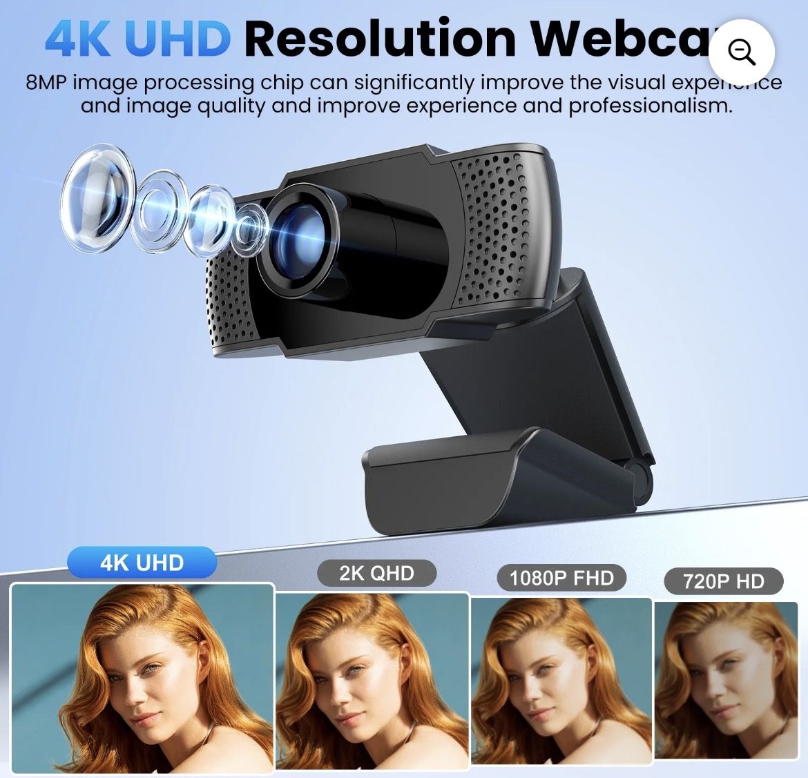 🆕 In 📦 4️⃣K Webcam for PC Ultra HD8️⃣MP Sensor,Plug&Play USB Camera with Noise-Canceling Mic for Streaming/Meetings/Gaming,Black