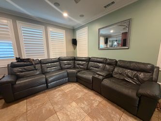 Dark Gray Reclining Sectional Sofa with Console