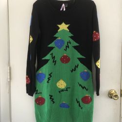 Ladies Christmas Mini Dress Sweater w/ Christmas Tree Size Large