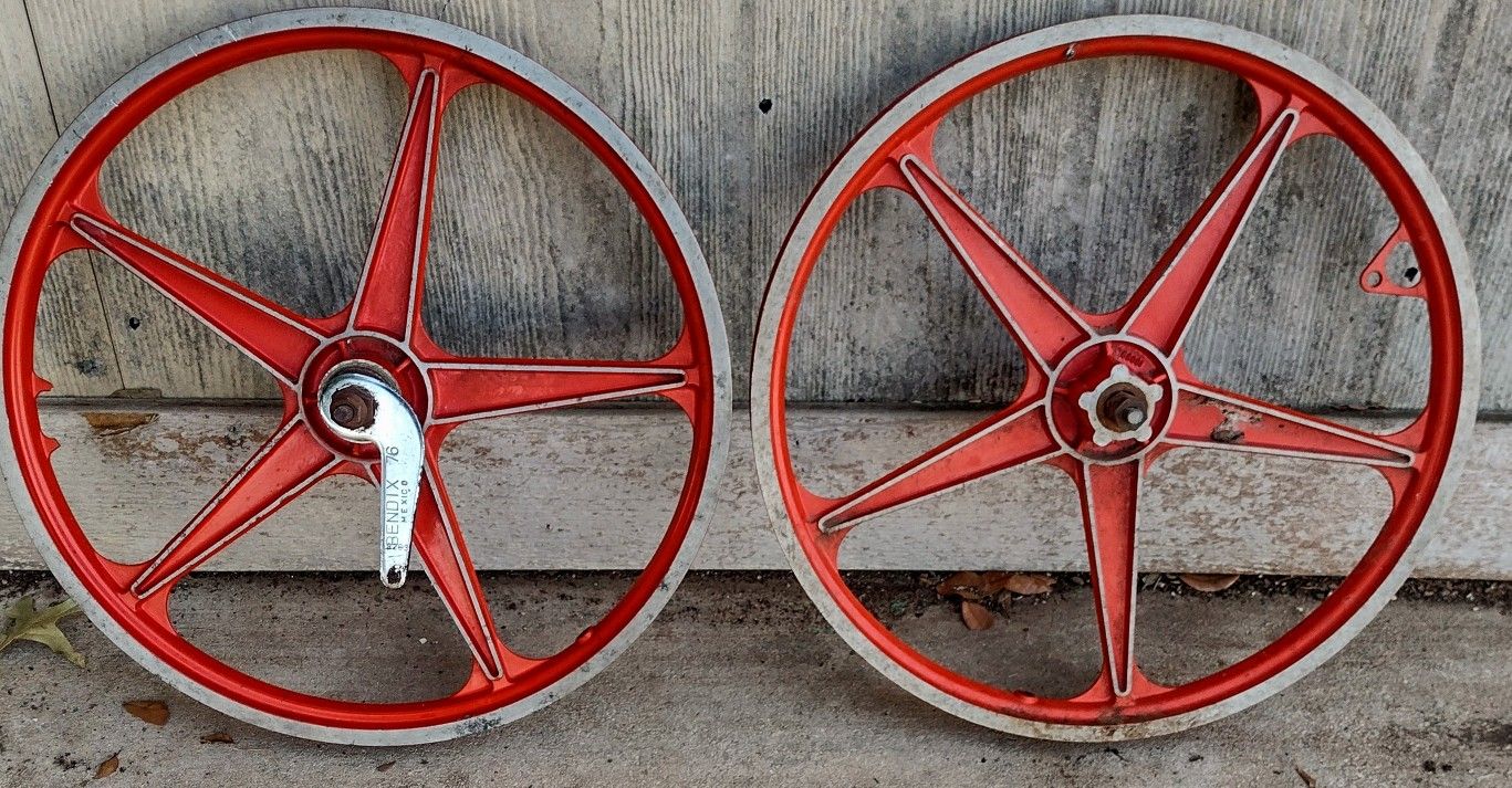 Vintage 1970's Lester 20" Red Aluminum BMX Mag Wheels