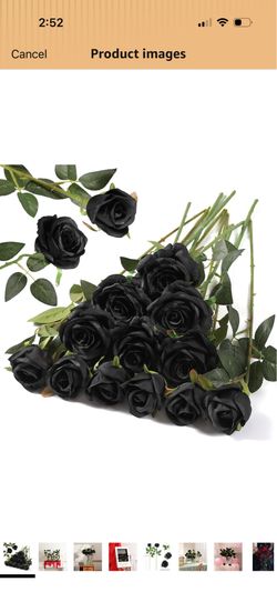 Artificial Silk Flowers Realistic Roses Bouquet Long Stem for Home Wedding Decoration Party (Black, 6 Flowers 6 Buds)