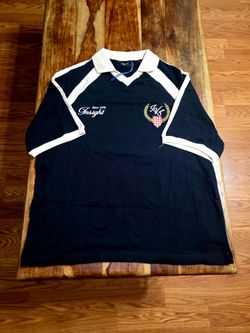 JaceyJace Embroidered Polo Shirt with Cream Contrast Collar. Size Medium