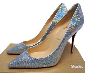 NEW Christian Louboutin decollete 554 100 pump heel, Glitter, Silver Paillettes 9 US