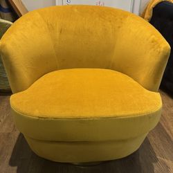  Set Of 2: Modern Yellow Velvet Swivel Chair 