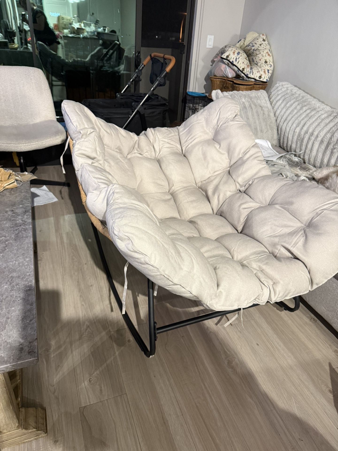 Papasan Oversized Rocking Chair - Light Grey