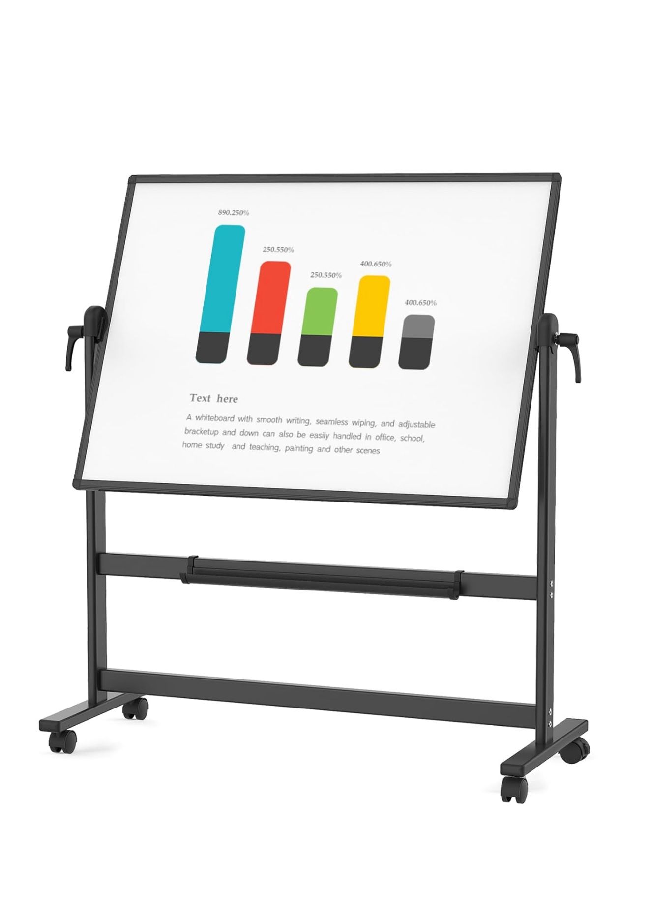VIZ-PRO Double-Sided Magnetic Mobile Whiteboard, 48 x 36 Inches, Black Aluminium Frame and Stand