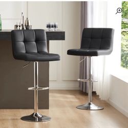 2 - Swivel Upholstered Adjustable Height Counter Stool with Metal Frame 