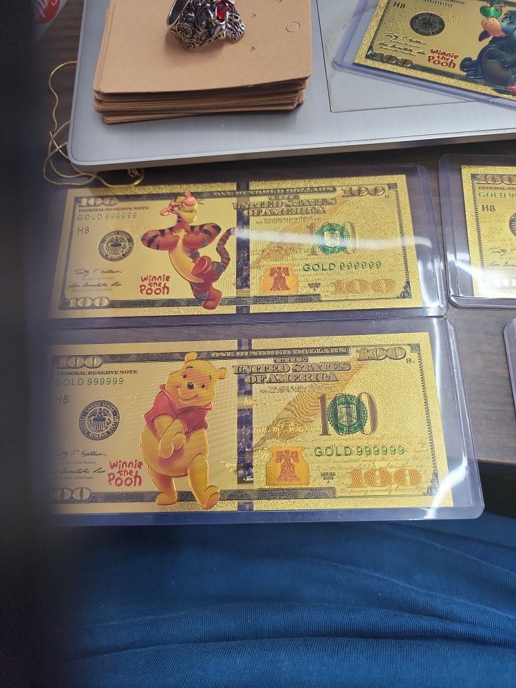 5 Peice Winnie The Pooh & Freinds Gold FOILED Commerative Bills
