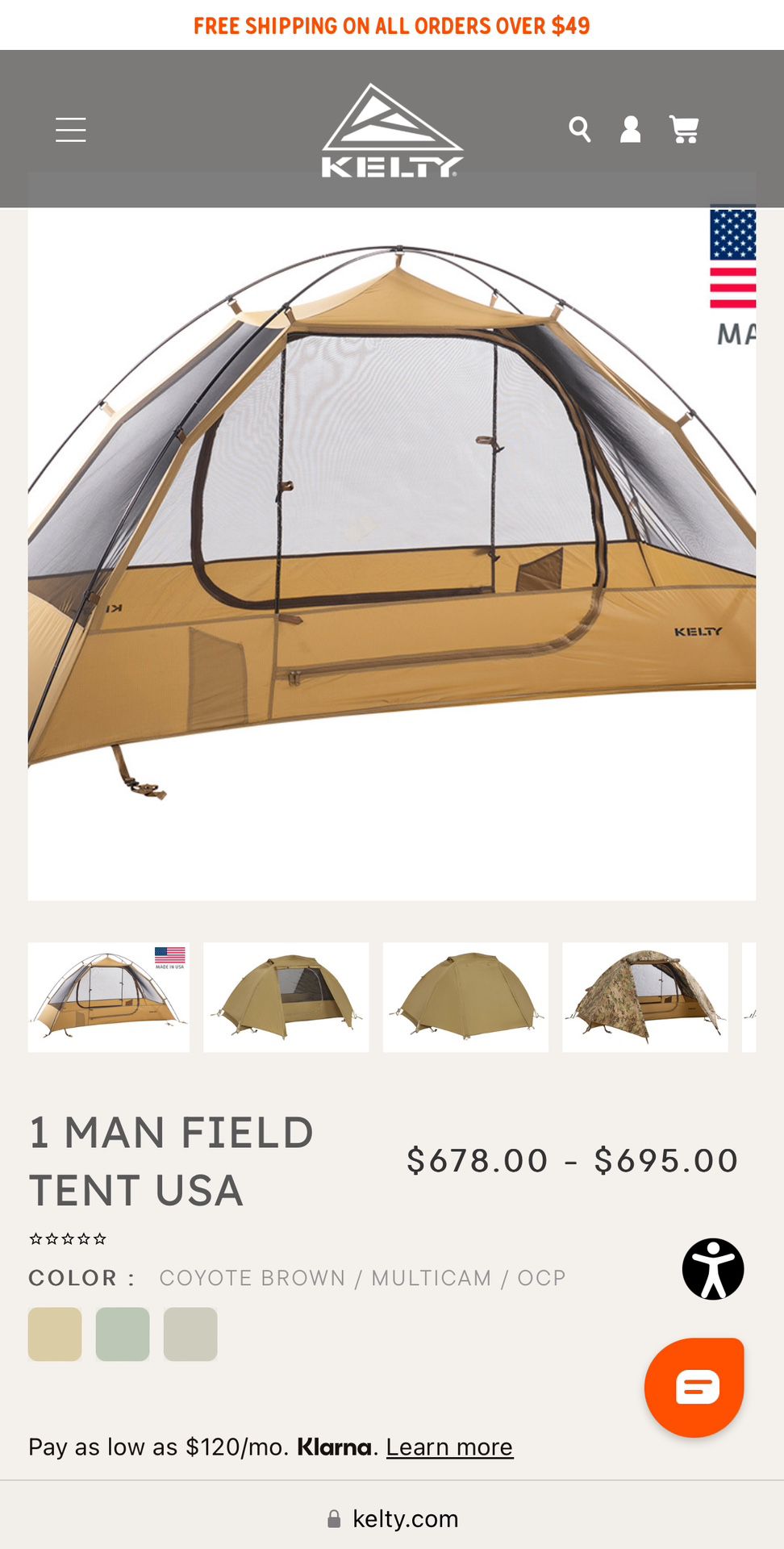 New Kelty 1 Man Field Tent USA