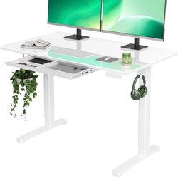 Glass Standing Desk with Drawers, 48×24 Inch Adjustable-Retail $200