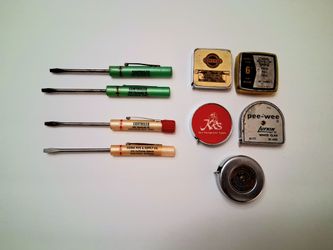 ★★ VINTAGE LOT MINI - POCKET TAPE MEASURES, and  MINI - SCREWDRIVERS  ADVERTISING....asking $40.00 ★★