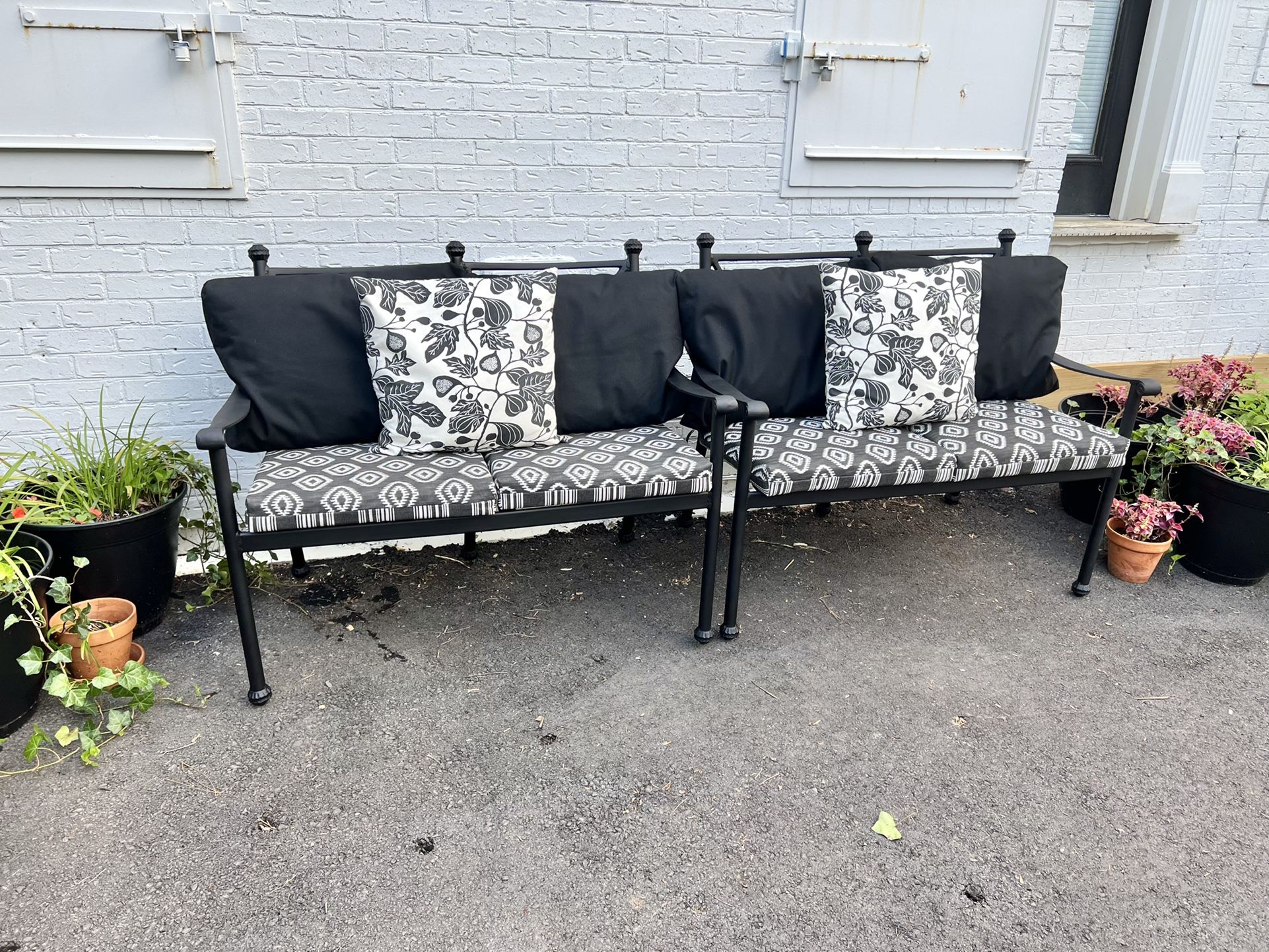 Set Of 2 Matching Outdoor Benches