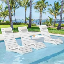 Set of 3 HDPS Pool Lounge Chairs , Use in Pools Lounge Chairs up to 10-Inches of Water, Chaise Chairs with Headrest, Lounge Chair Outdoor, Fade-Resist