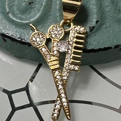 Comb And Scissors Gold Plated Pendant 