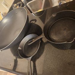 3 Cast Iron and a Wok