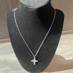 $25 – .925 Sterling Silver White Sapphire Cross Necklace