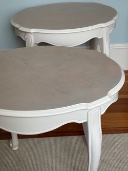 Set of 2 white French provincial side tables 28” x 23” x 23” h