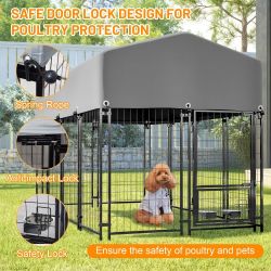 Dog Kennel Outdoor with Roof, 4.23'x7.81'x4.83' Welded Wire Enclosure, Heavy Duty Dog Crate with UV-Resistant Waterproof Cover, Double Lock & Rotating