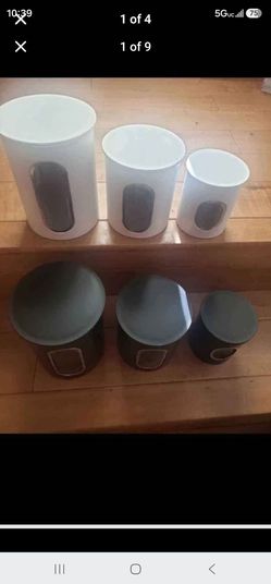 New 3 Piece Stainless Steel Canister Set 
Available In Black Or White/ Clear View Window