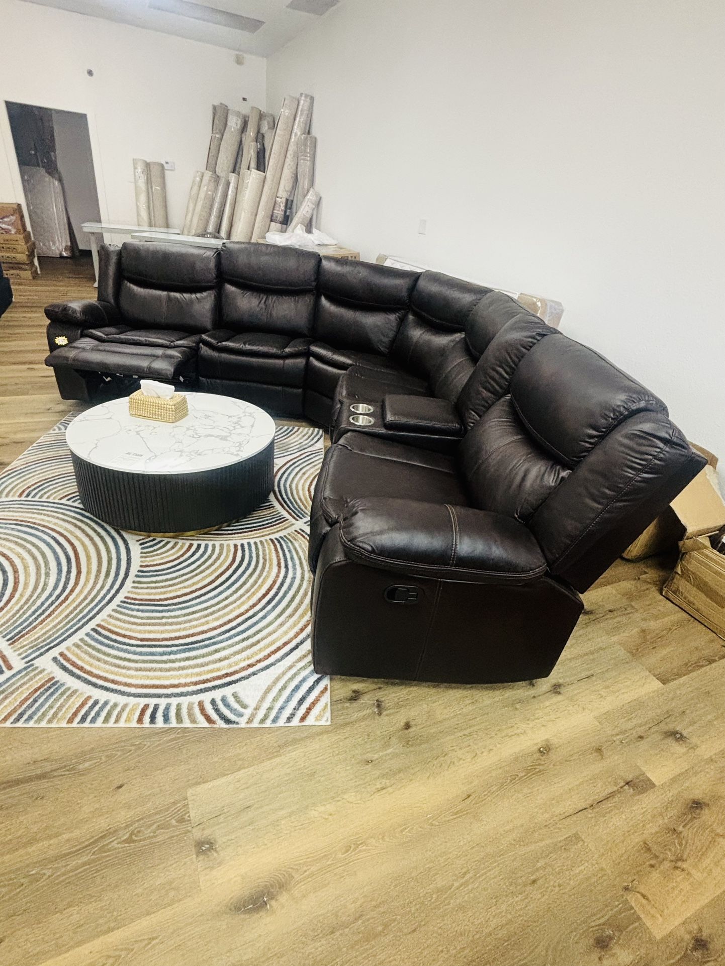 Leather-Air 3-Piece Sectional with 3 Manual Recliners