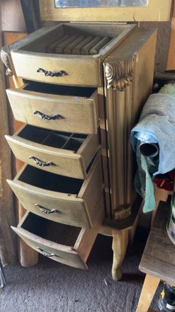 Vintage Gold Jewelry Armoire with Drawers