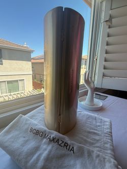 BCBG MaxAzria metallic cylinder clutch / minaudière with dust bag