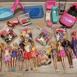 HUGE BARBIE DOLL LOT, Accessories, Clothes, Food, Car, Furniture, 