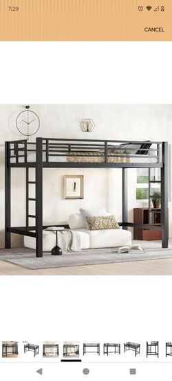 Black Metal Loft Bed Frame with Ladder
