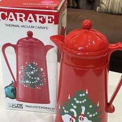  Red plastic 1 Liter Waechtersbach thermal vacuum carafe with Christmas tree & Geese design.