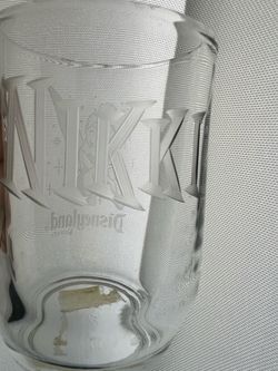 Tinkerbell glass mug engraved Nikki Disneyland