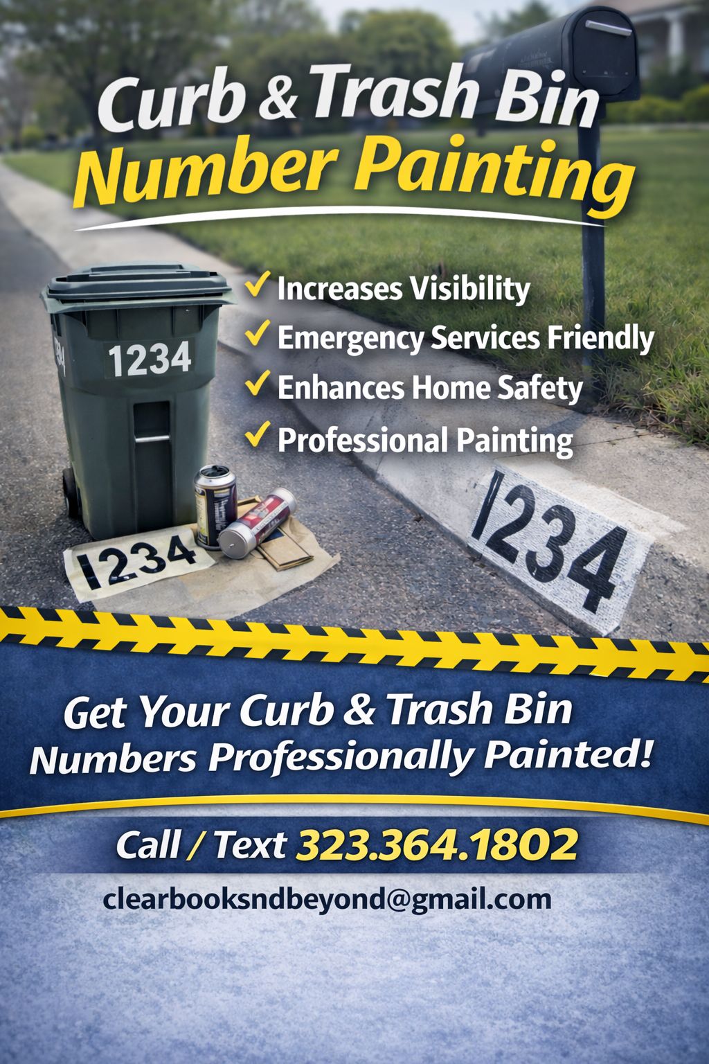 Curb Trash Bin Mailbox number painting