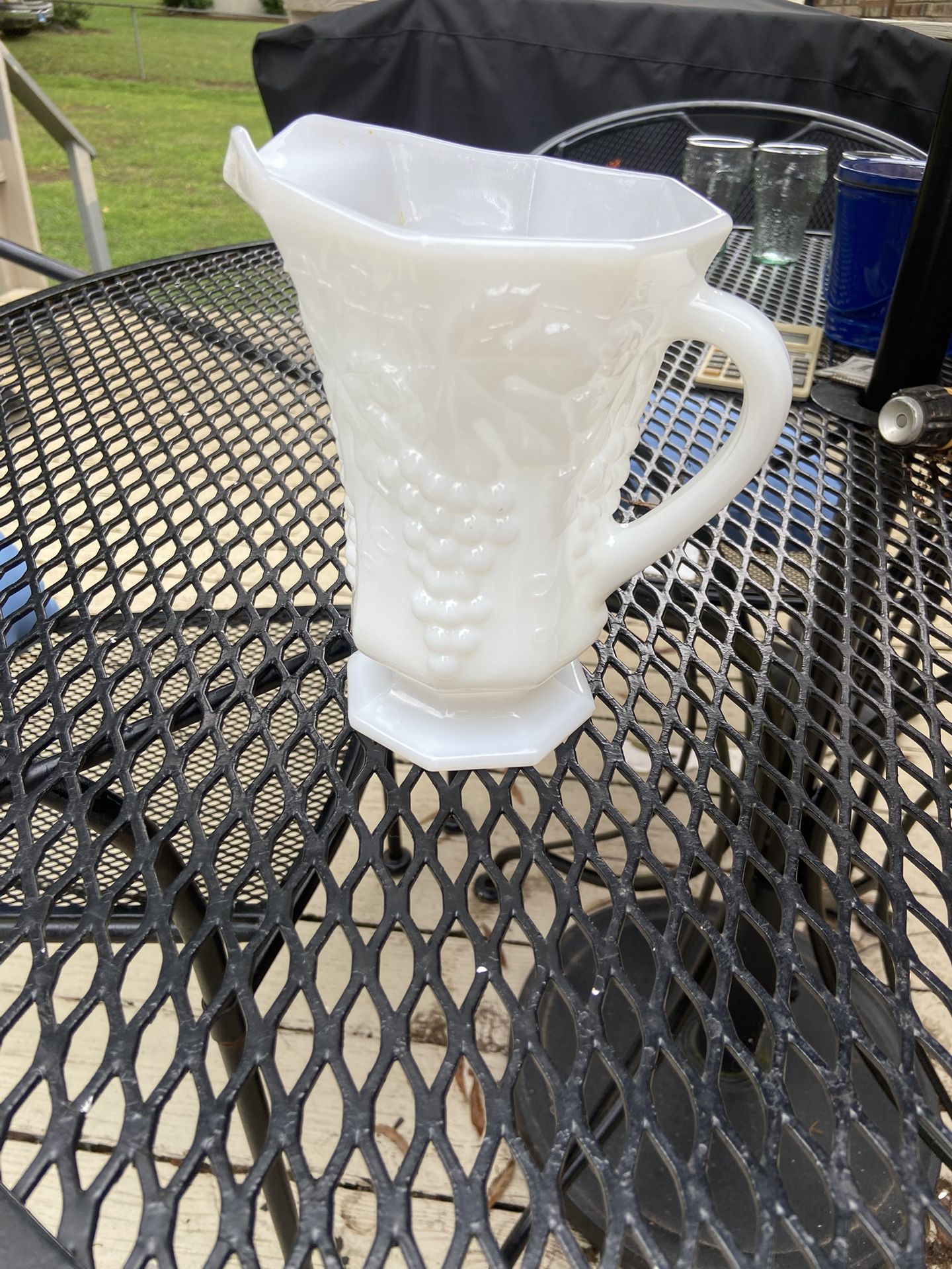 Vintage Anchor Hocking Milk Glass Pitcher Grapes
