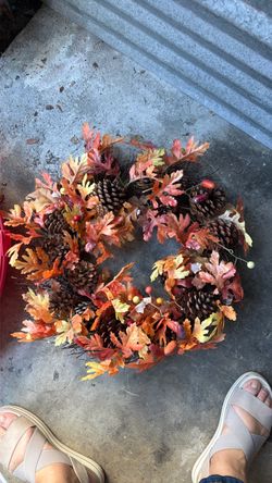 Fall Harvest Wreath with Pinecones and Leaves