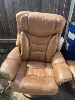 Full Leather Sofa Chair Plus Ottoman Vintage 