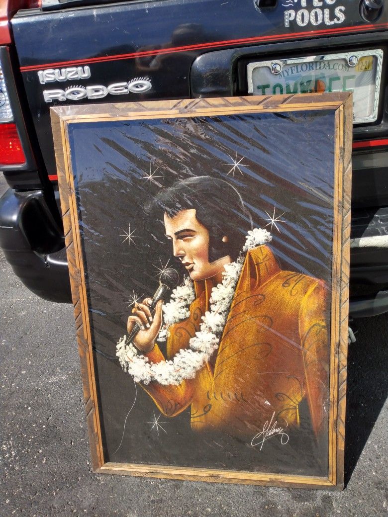 3,X2 Huge Vintage Elvis Oil Painting On Black Velvet