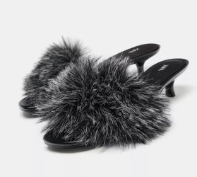 Zara Faux Fur Kitten Heel Mules