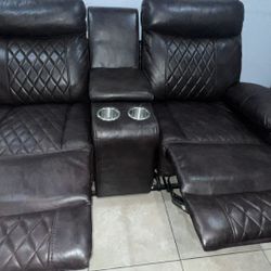 Leather Love Seat With Double Recliner