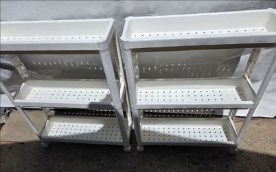 2 White 3-Tier Rolling Storage Carts