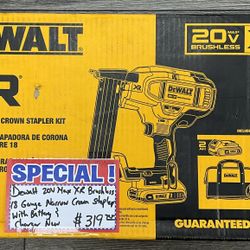 Dewalt 20V Max XR Brushless 18 Gauge Narrow Crown Stapler With Battery & Charger New 